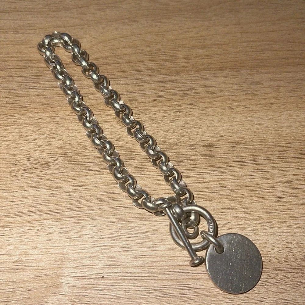 Sterling Silver Silpada Rolo Chain Toggle Engravable Disc Charm Bracelet - Picture 3 of 4